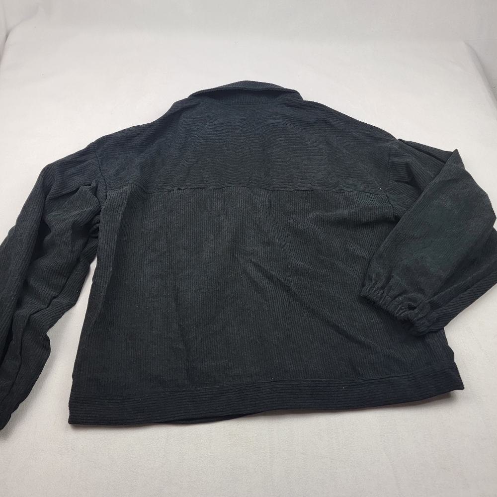 NWOT black pleated balloon sleeve ribbed corduroy oversized shirt jacket - Picture 7 of 9